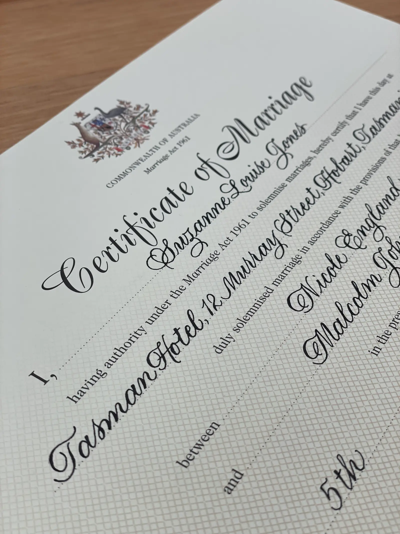 Wedding certificate calligraphy 1