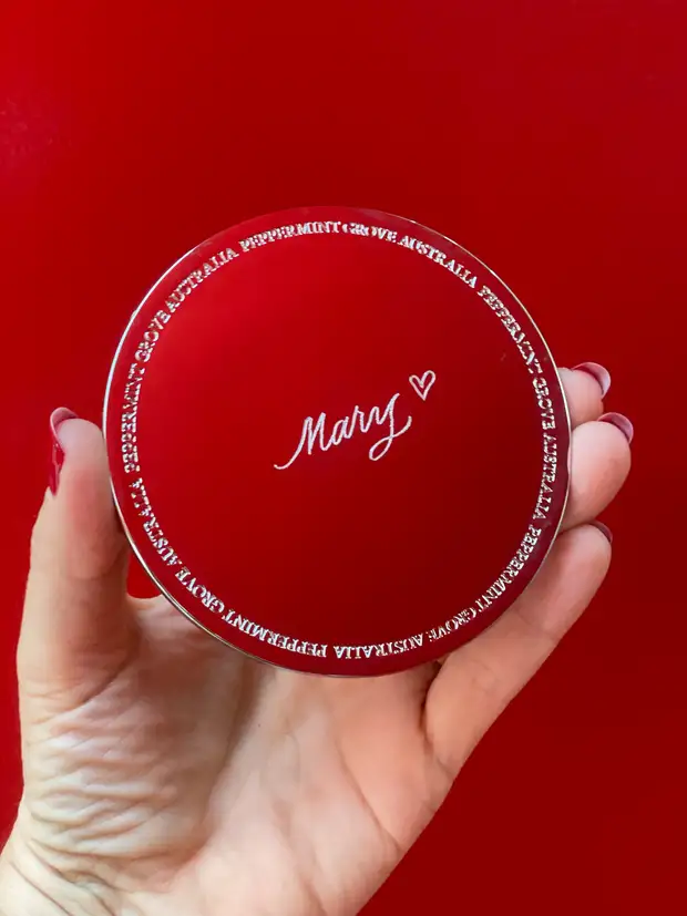 Peppermint Grove candle lid engraving at Westfield Carindale