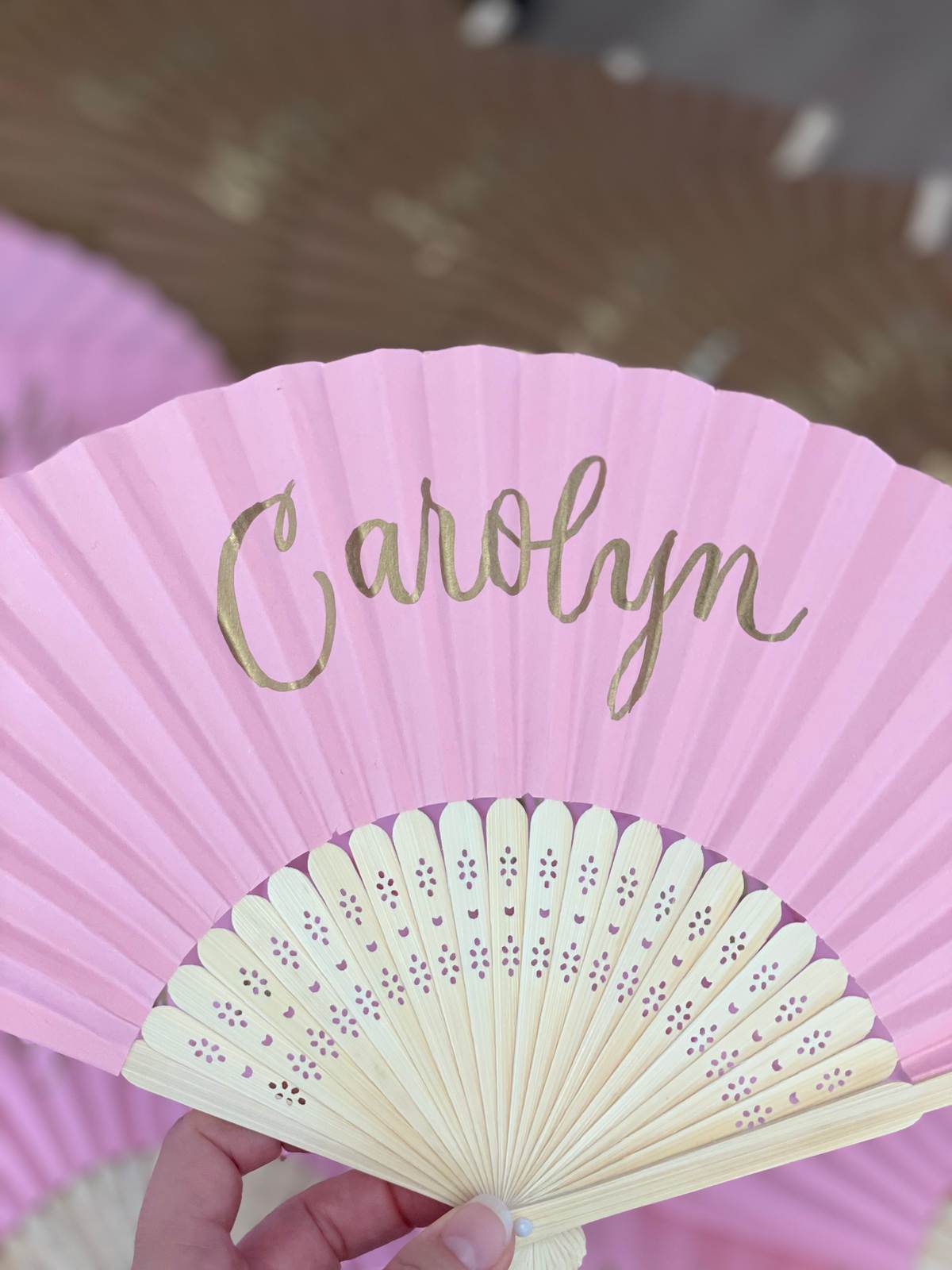 Personalised paper fans pink and gold