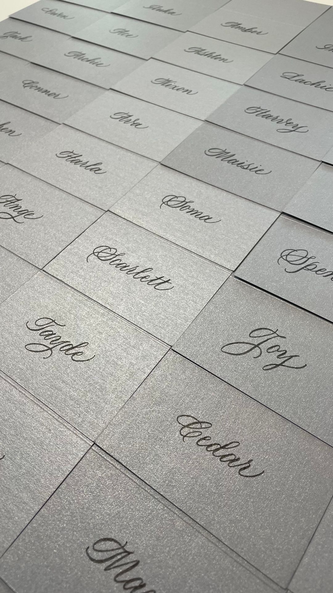 Silver metallic place card calligraphy