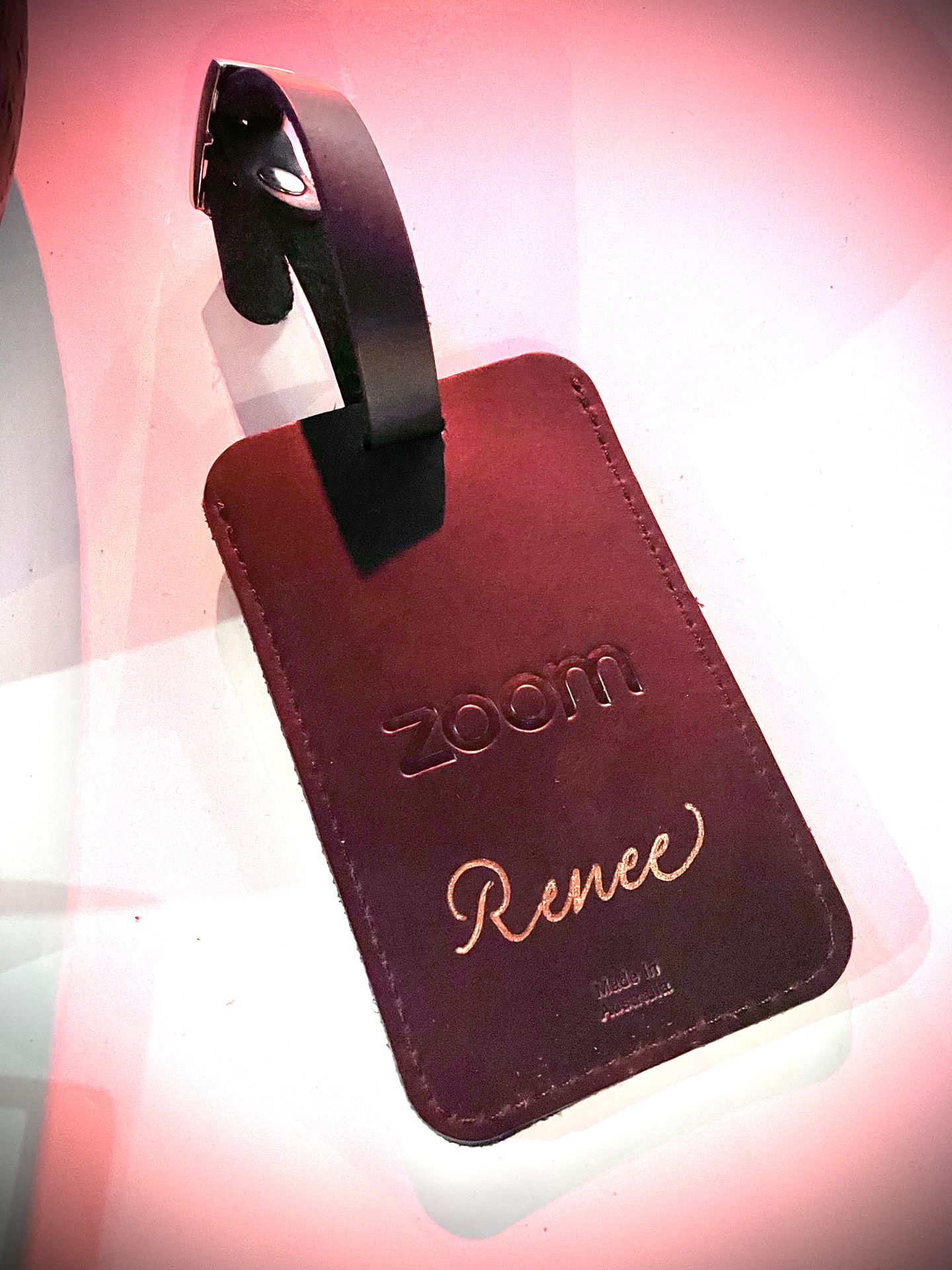 Zoom Gartner Symposim expo stall hot foil luggage tags